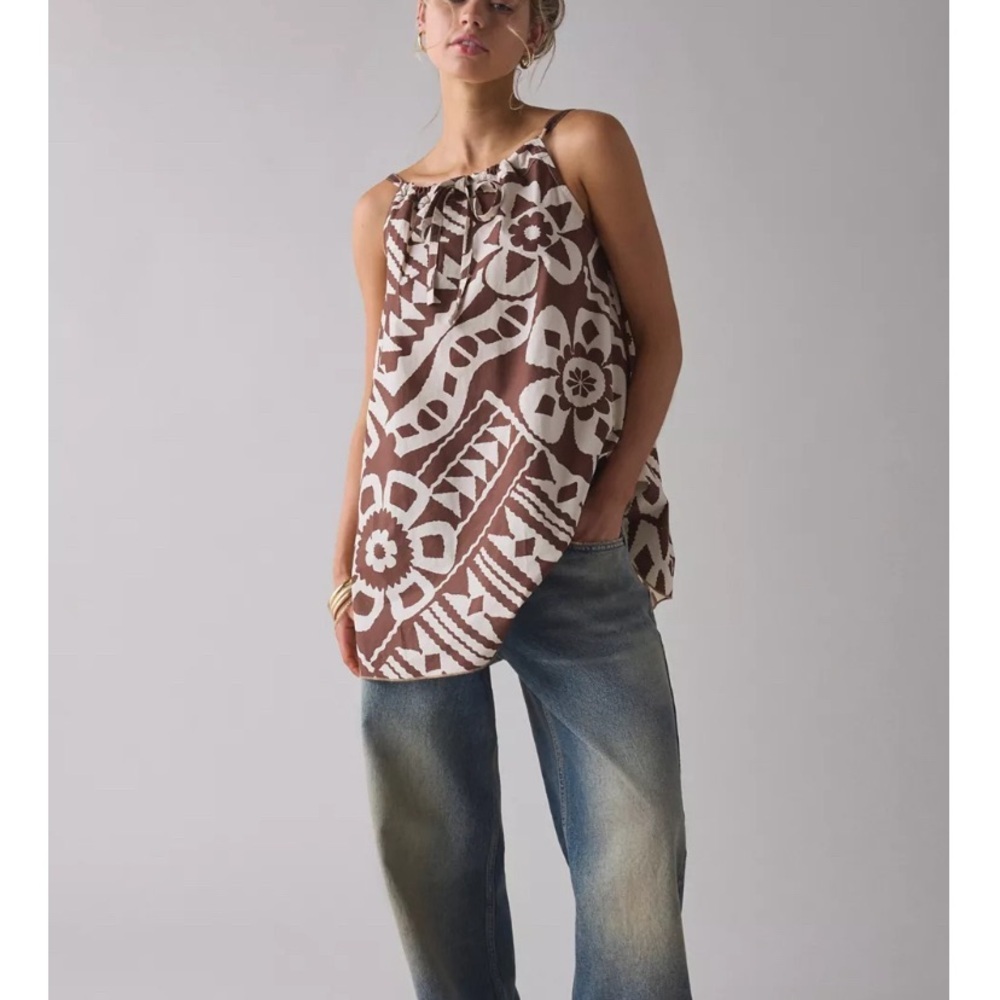 BDG Eva Tie Front Trapeze Mini Dress Brown Print NWT XS